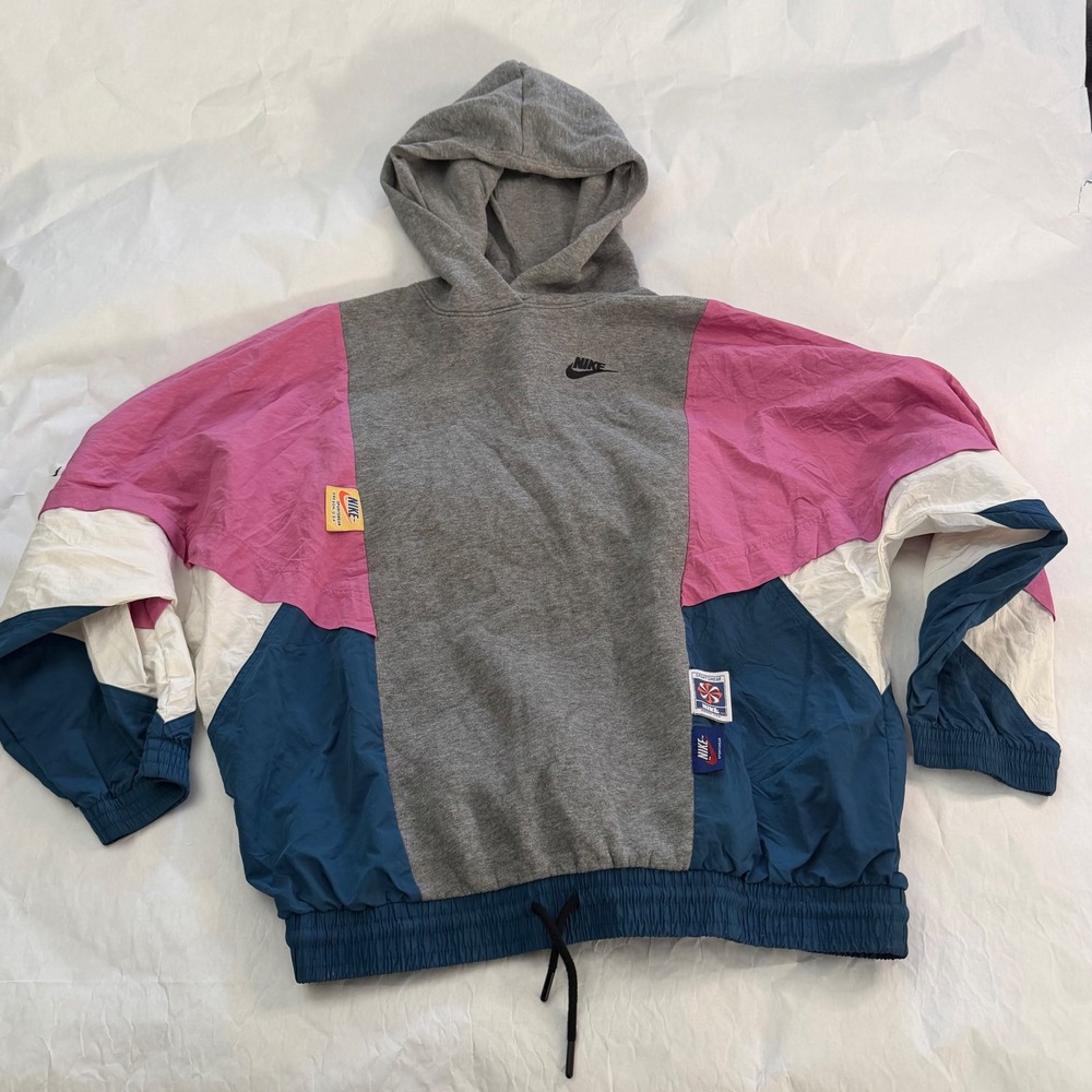 Nike Colorblock Vintage Swoosh Windbreaker Hooded Jacket Pink Icon 90s Whiteโ XS